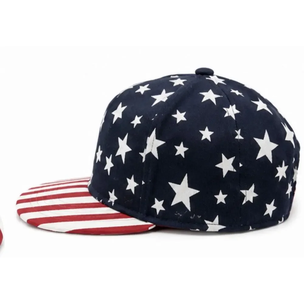 Youth American Flag Stars Stripes Snapback Hat Patriotic Red White Blue